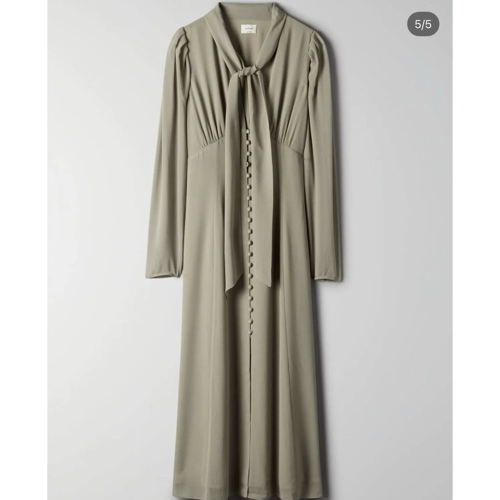 Aritzia Wilfred Mambo Midi Dress Chiffon Dry Basil Green Sz 4 Modest Victorian